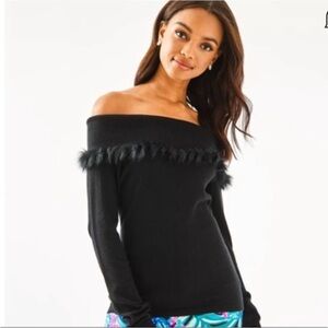 Lily Pulitzer Alira Off-The-Shoulder Sweater, Black Cashmere, Size L